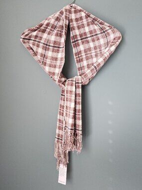 2/$15 Brown Plaid Fringed Rayon Scarf - Brand New